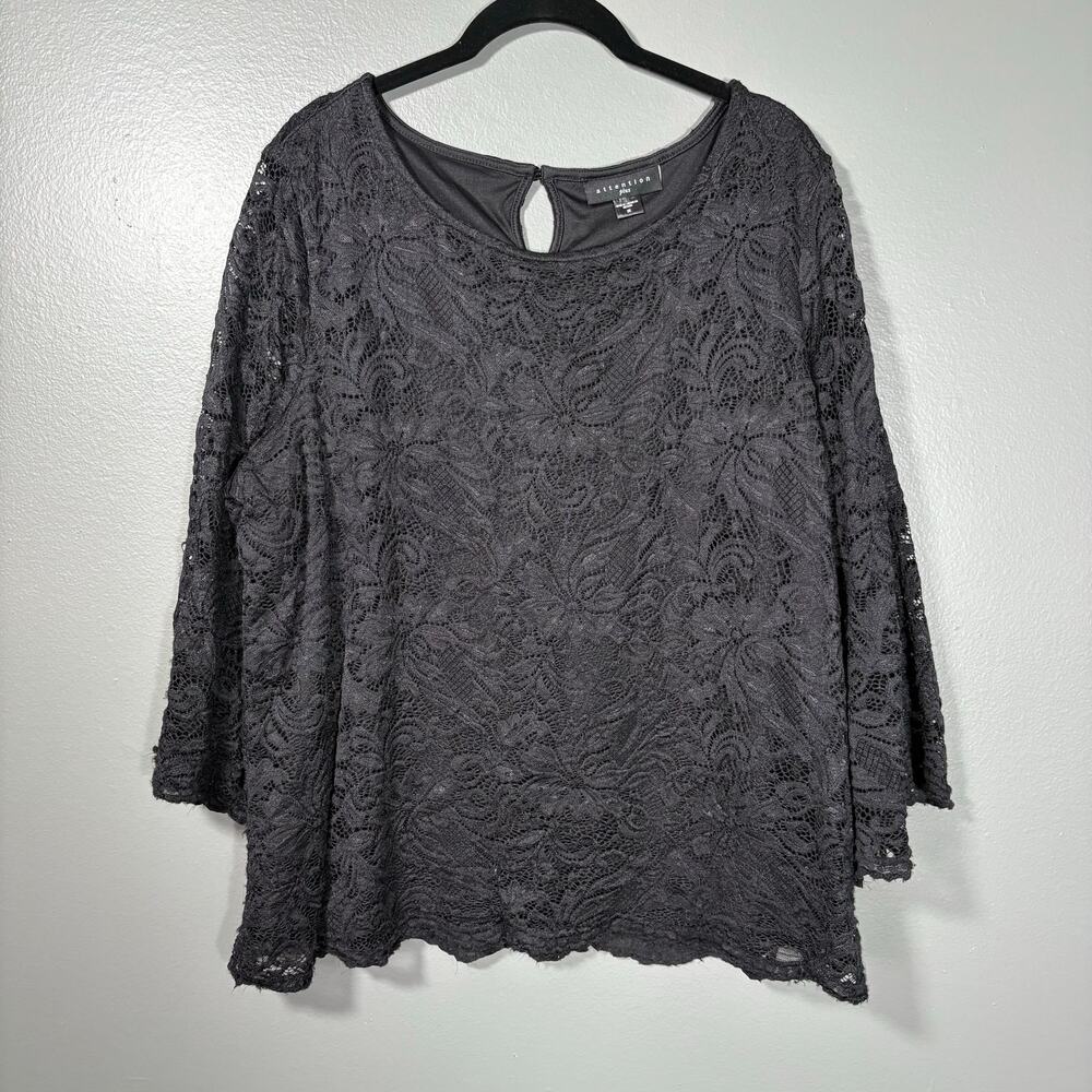 Attention Black Floral Lace Whimysgoth Romantic Top - 2X - Women's Plus Size
